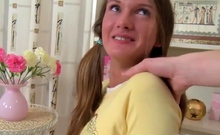 Pigtailed Teen Sweetheart Bounces On Solid Schlong