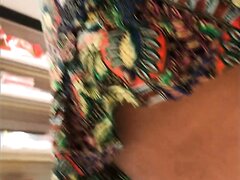 UPSKIRT BRUNETTE AMAZING ASS BLACK THONG MARKET + SLOW