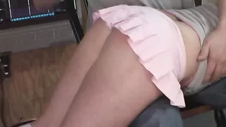 Babe In Pink Miniskirt Is Getting Spanked On The Knees